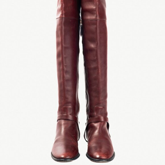 Burberry Carmack Bordeaux Leather Over-The-Knee Riding Boots - Picture 3 of 10